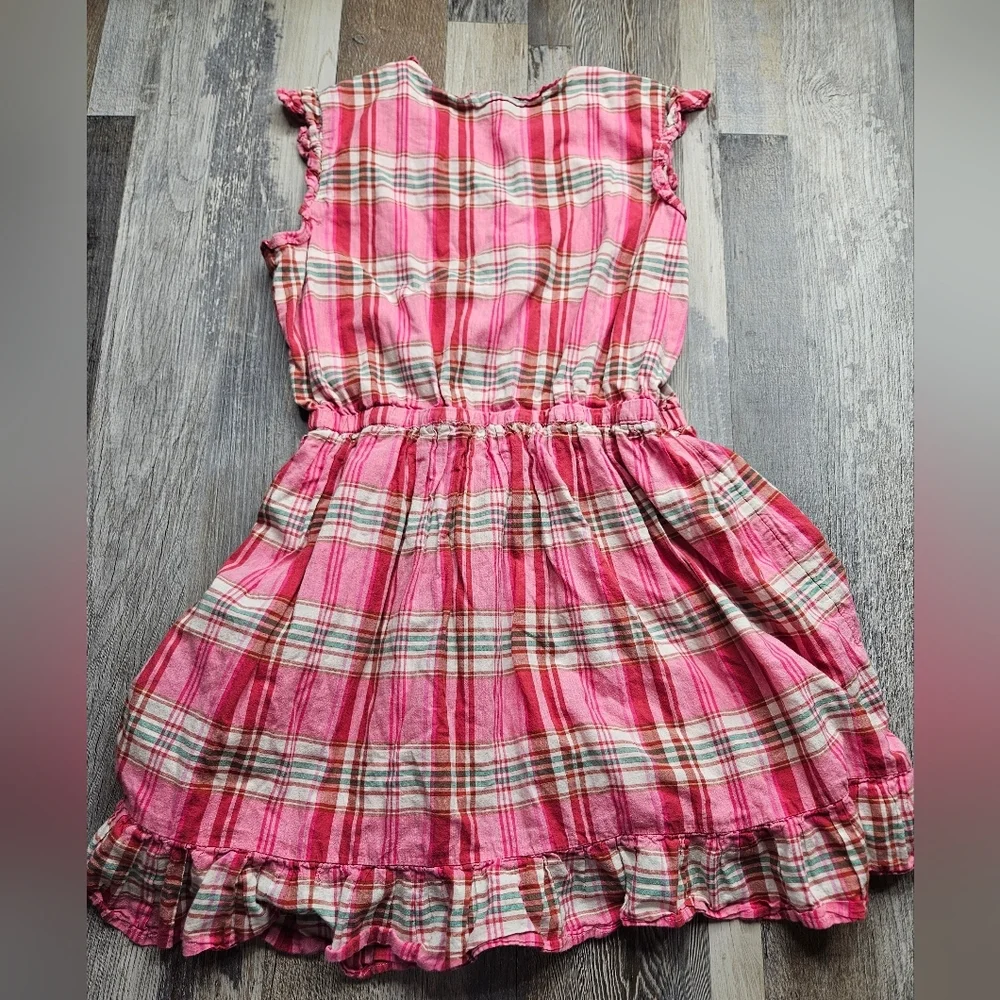 Crewcuts Girl's Pink Plaid Ruffle Sleeve Dress With Ruffle Hem Size 8